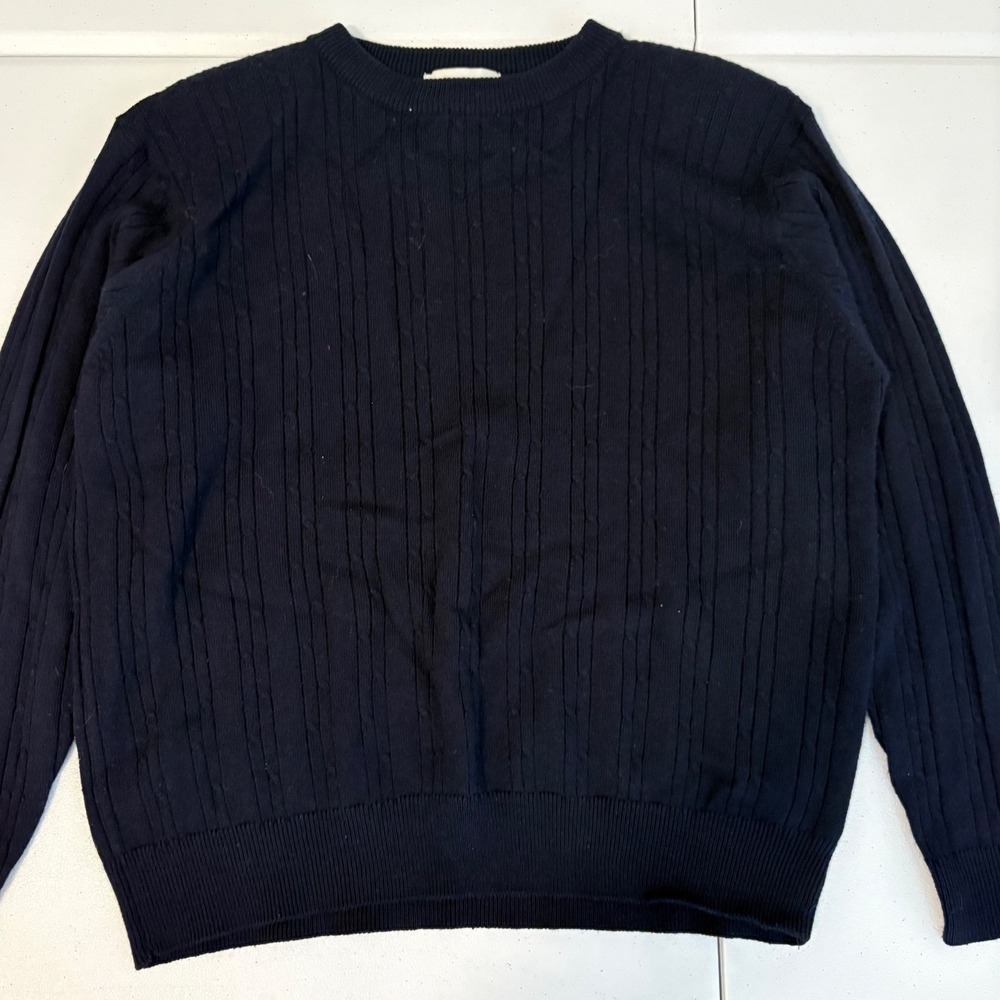 Alfred Dunner Petite Navy Blue Cable Knit Wool Blend Crew Neck Sweater PM yy
